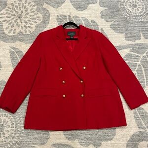 Lauren Ralph Lauren Women Worsted Wool Red Double Breasted Jacket Blazer Sz 18W